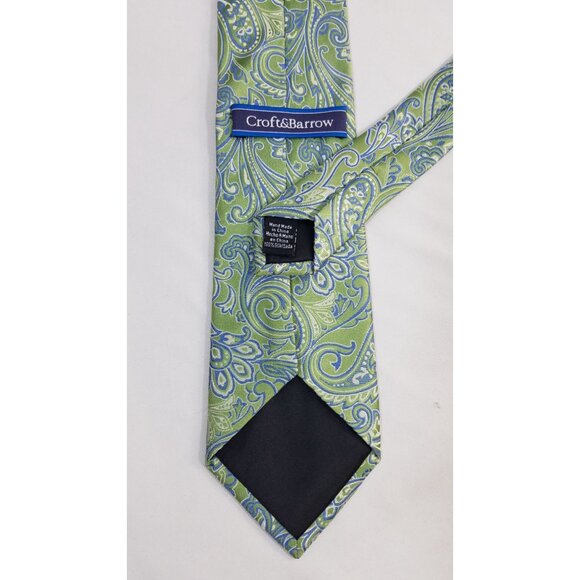 Croft & Barrow Mens Necktie Green & Blue Paisley Silk Tie - Picture 4 of 8
